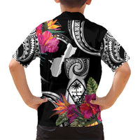 Hafa Adai Guam Family Matching Short Sleeve Bodycon Dress and Hawaiian Shirt Polynesian Tattoo Tropical Flowers