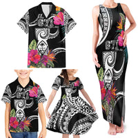 Hafa Adai Guam Family Matching Tank Maxi Dress and Hawaiian Shirt Polynesian Tattoo Tropical Flowers
