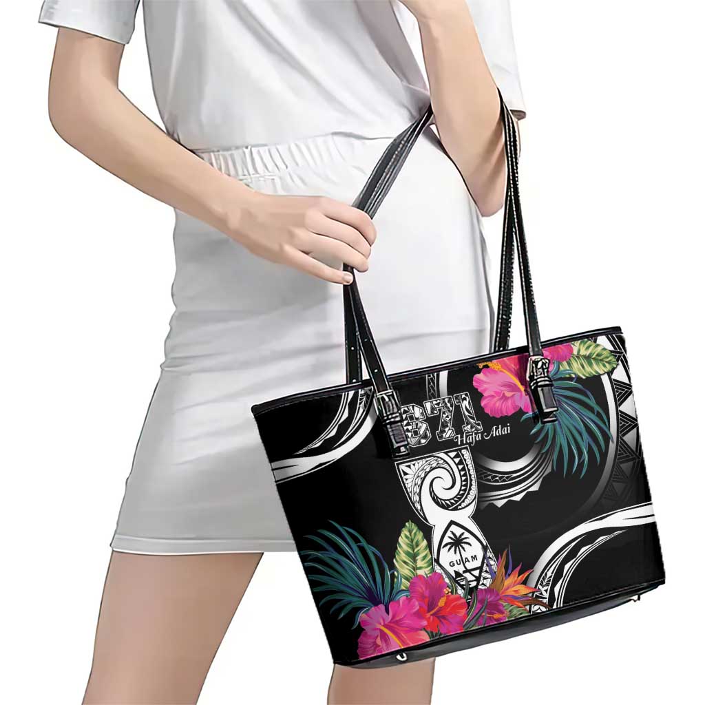 Hafa Adai Guam Leather Tote Bag Polynesian Tattoo Tropical Flowers