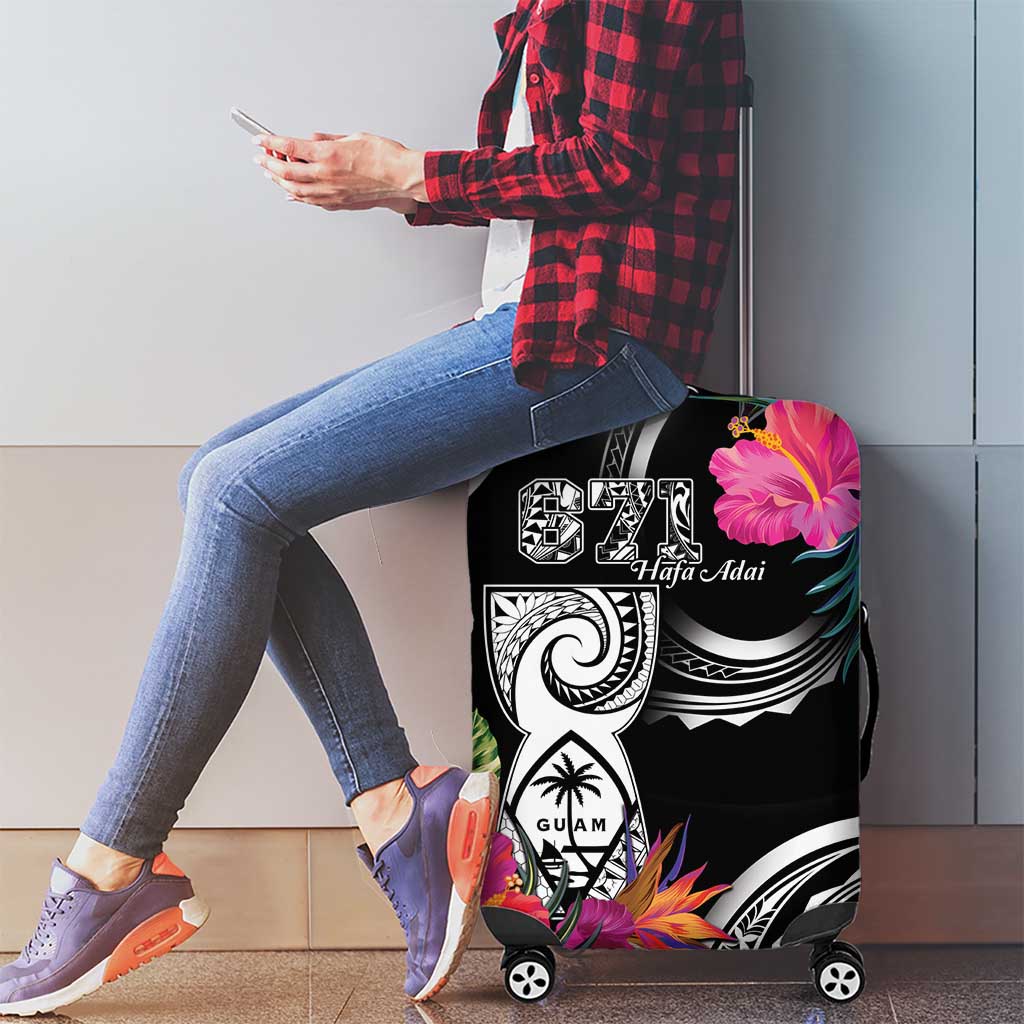 Hafa Adai Guam Luggage Cover Polynesian Tattoo Tropical Flowers