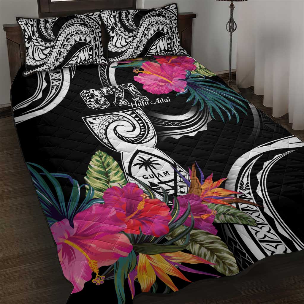 Hafa Adai Guam Quilt Bed Set Polynesian Tattoo Tropical Flowers
