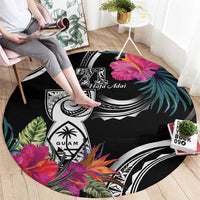 Hafa Adai Guam Round Carpet Polynesian Tattoo Tropical Flowers