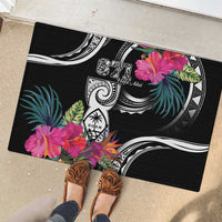 Hafa Adai Guam Rubber Doormat Polynesian Tattoo Tropical Flowers