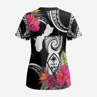 Hafa Adai Guam Scrub Top Polynesian Tattoo Tropical Flowers - Polynesian Pride