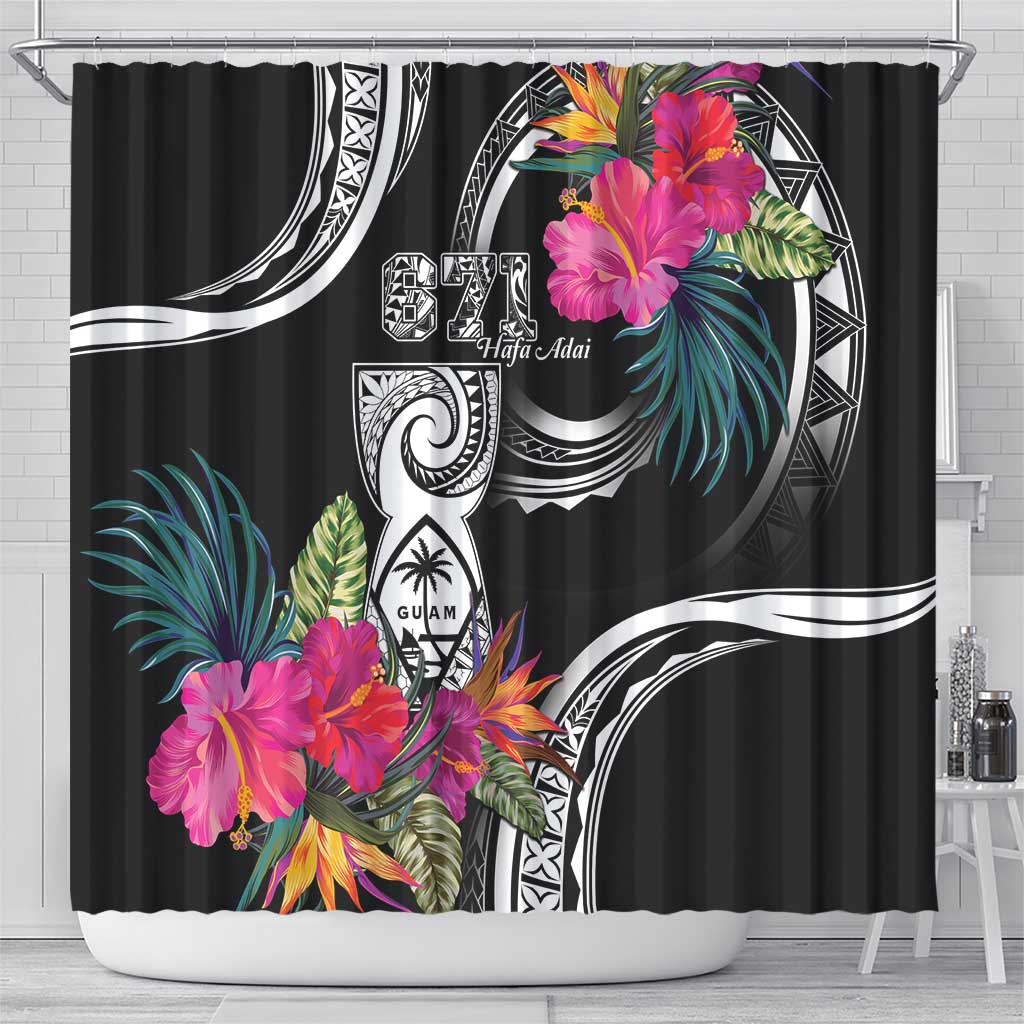 Hafa Adai Guam Shower Curtain Polynesian Tattoo Tropical Flowers