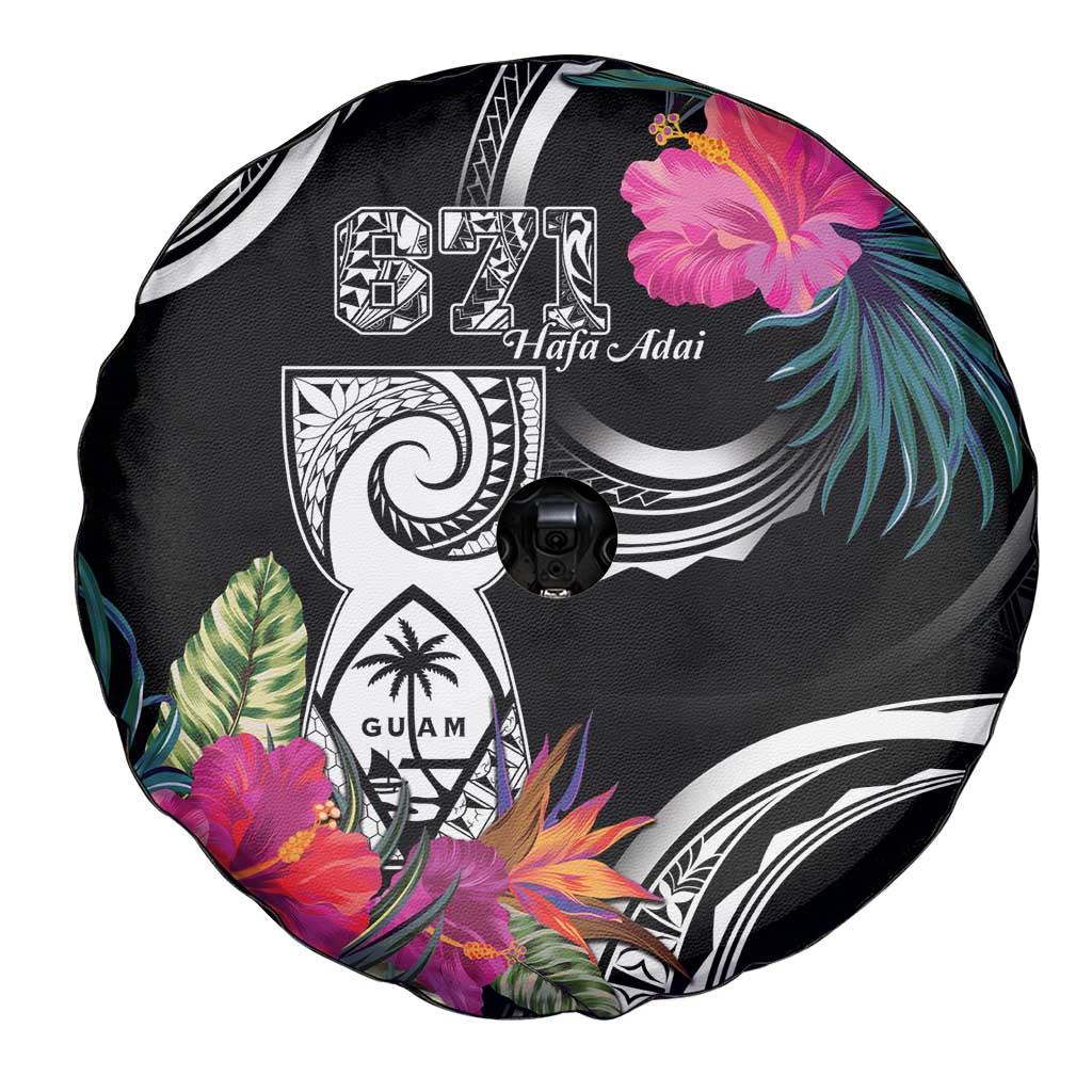 Hafa Adai Guam Spare Tire Cover Polynesian Tattoo Tropical Flowers