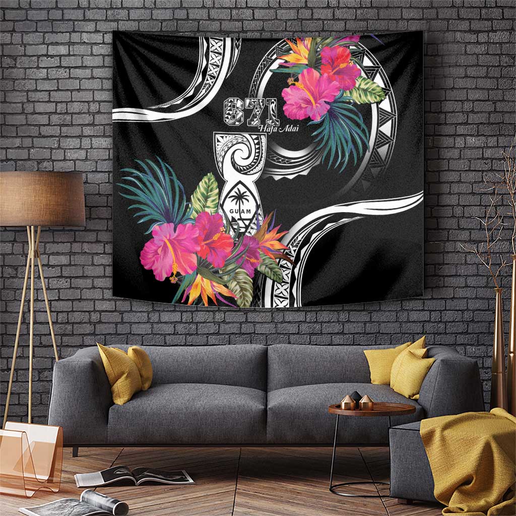 Hafa Adai Guam Tapestry Polynesian Tattoo Tropical Flowers