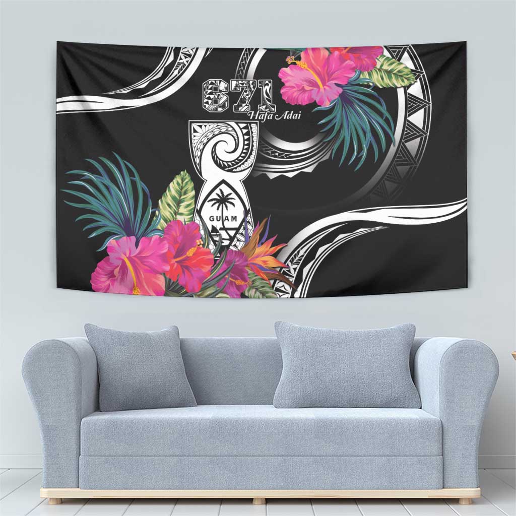 Hafa Adai Guam Tapestry Polynesian Tattoo Tropical Flowers