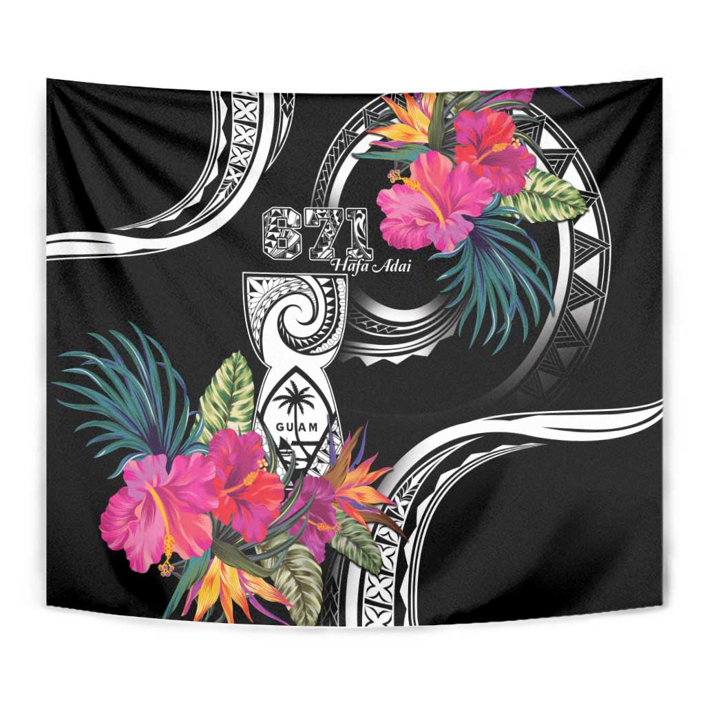 Hafa Adai Guam Tapestry Polynesian Tattoo Tropical Flowers