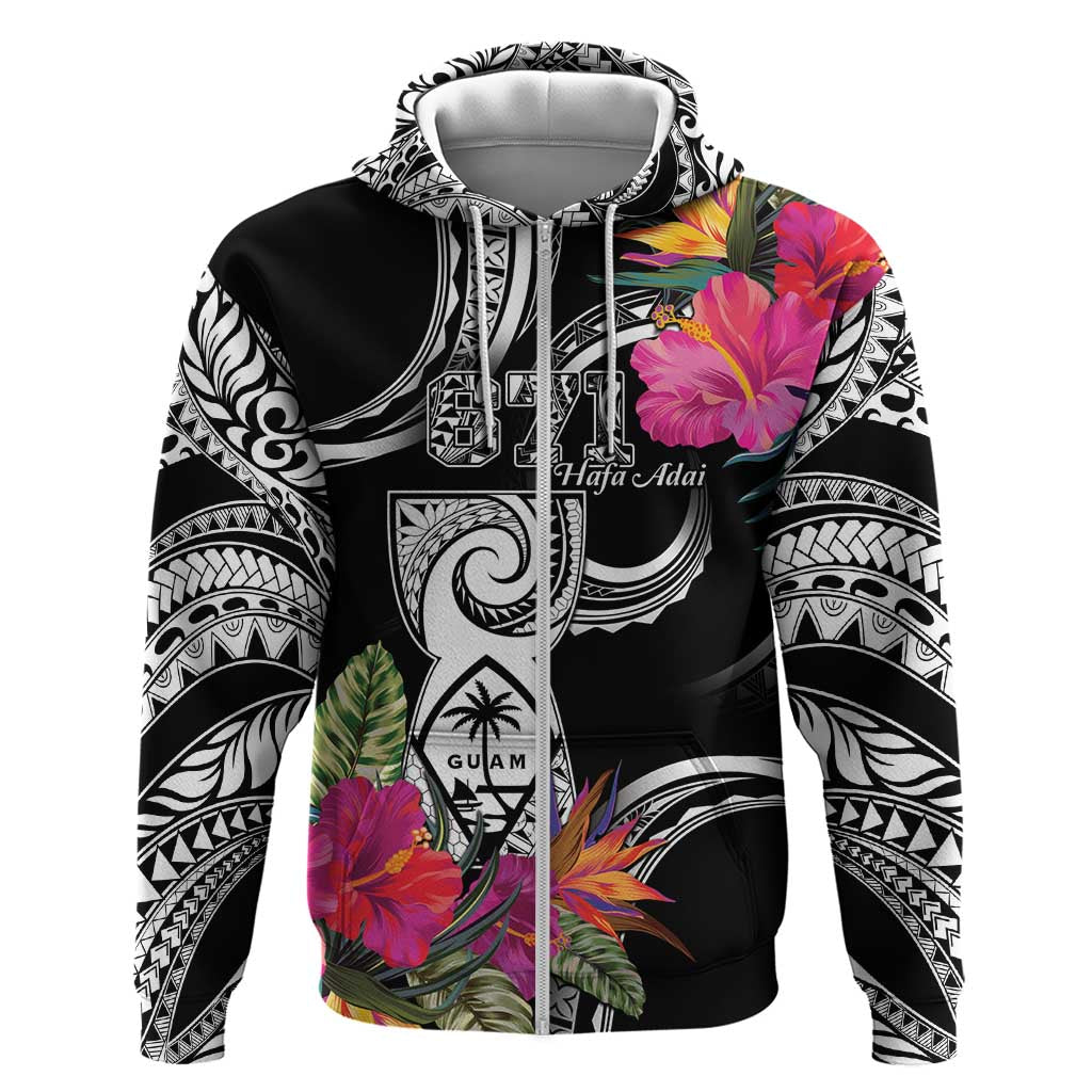 Hafa Adai Guam Zip Hoodie Polynesian Tattoo Tropical Flowers