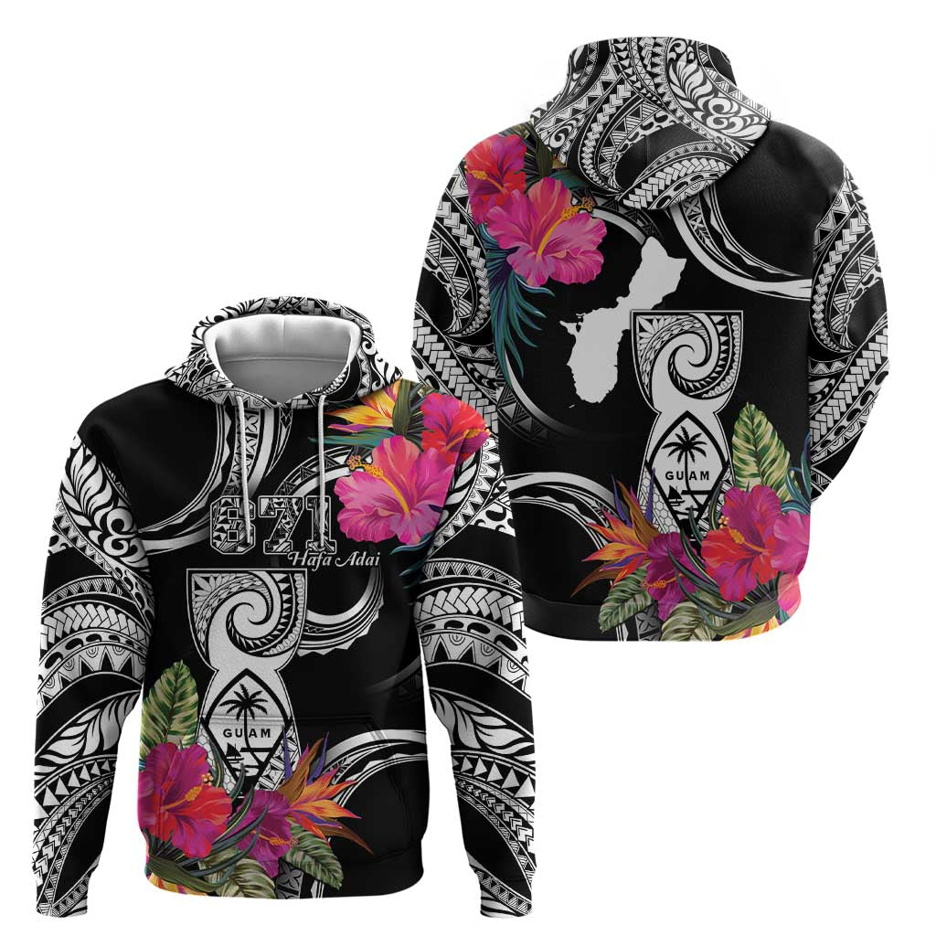 Hafa Adai Guam Zip Hoodie Polynesian Tattoo Tropical Flowers