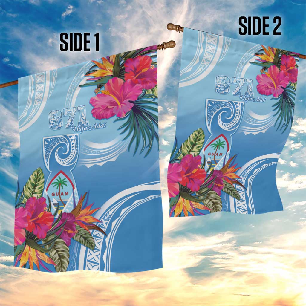 Hafa Adai Guam Garden Flag Tropical Flowers Blue Gradient