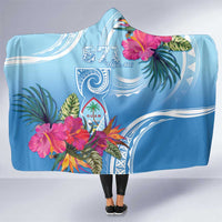 Hafa Adai Guam Hooded Blanket Tropical Flowers Blue Gradient