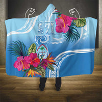 Hafa Adai Guam Hooded Blanket Tropical Flowers Blue Gradient