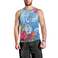 Hafa Adai Guam Men Tank Top Tropical Flowers Blue Gradient