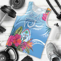 Hafa Adai Guam Men Tank Top Tropical Flowers Blue Gradient
