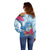 Hafa Adai Guam Off Shoulder Sweater Tropical Flowers Blue Gradient