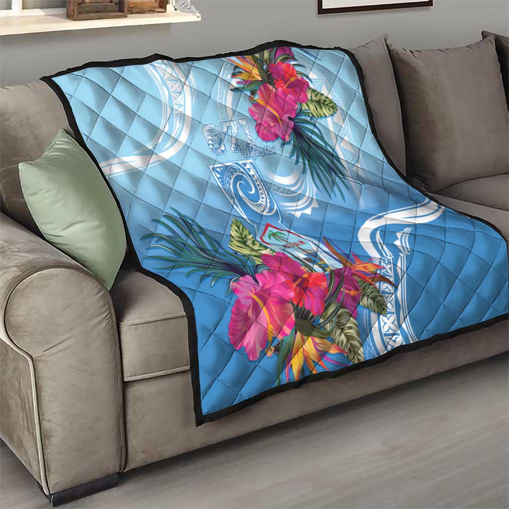 Hafa Adai Guam Quilt Tropical Flowers Blue Gradient