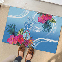 Hafa Adai Guam Rubber Doormat Tropical Flowers Blue Gradient