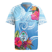 Hafa Adai Guam Rugby Jersey Tropical Flowers Blue Gradient LT05 Blue - Polynesian Pride