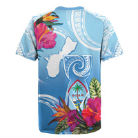 Hafa Adai Guam Rugby Jersey Tropical Flowers Blue Gradient LT05 - Polynesian Pride