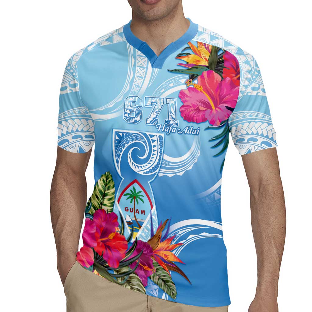 Hafa Adai Guam Rugby Jersey Tropical Flowers Blue Gradient LT05 - Polynesian Pride