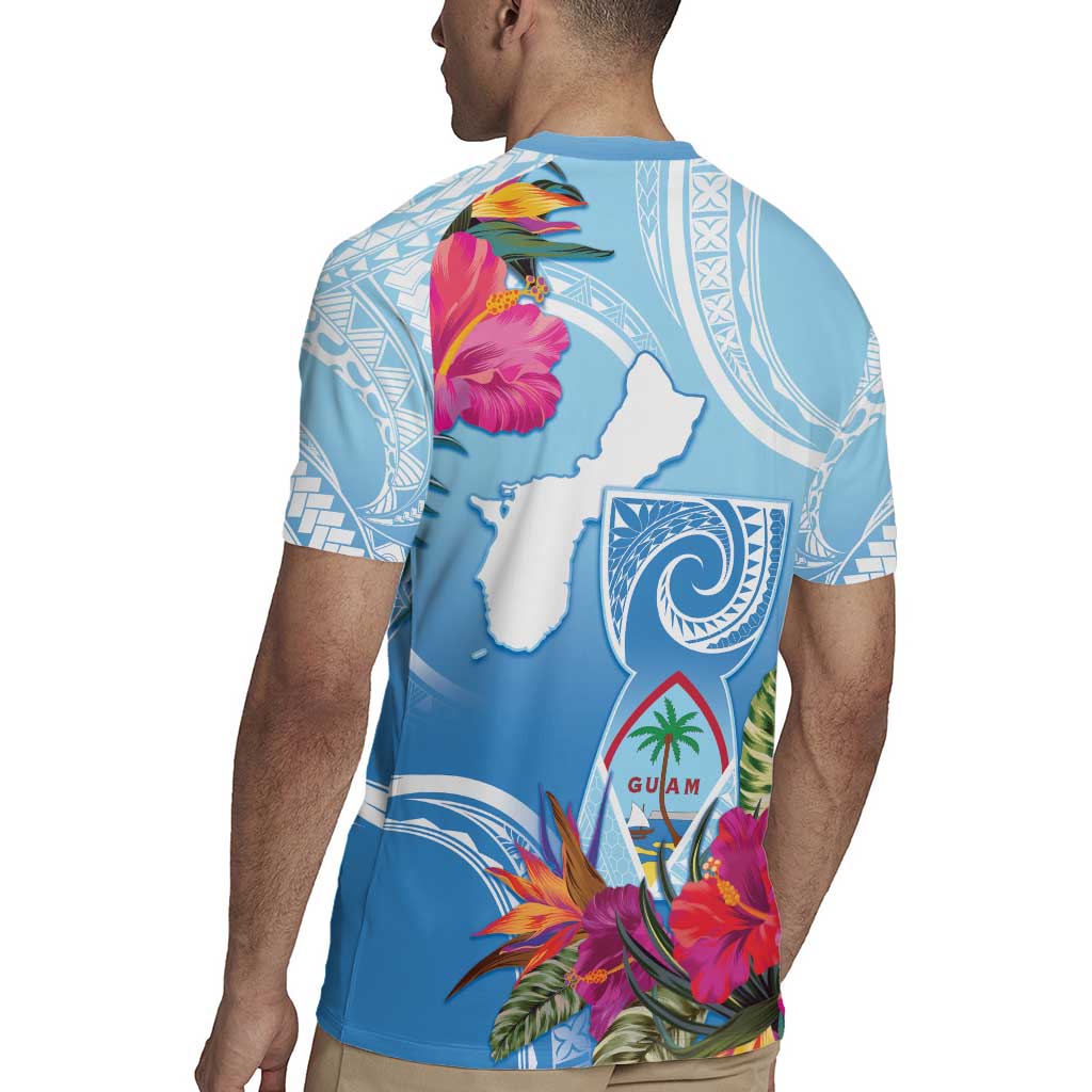 Hafa Adai Guam Rugby Jersey Tropical Flowers Blue Gradient LT05 - Polynesian Pride