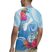 Hafa Adai Guam Rugby Jersey Tropical Flowers Blue Gradient LT05 - Polynesian Pride