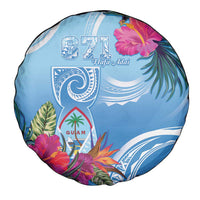 Hafa Adai Guam Spare Tire Cover Tropical Flowers Blue Gradient