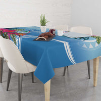Hafa Adai Guam Tablecloth Tropical Flowers Blue Gradient