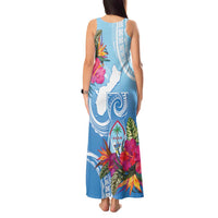 Hafa Adai Guam Tank Maxi Dress Tropical Flowers Blue Gradient
