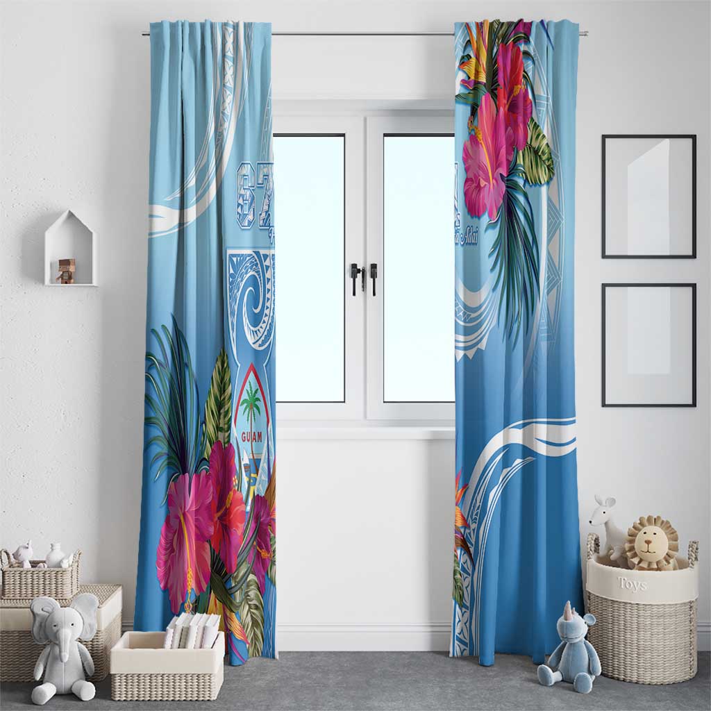 Hafa Adai Guam Window Curtain Tropical Flowers Blue Gradient