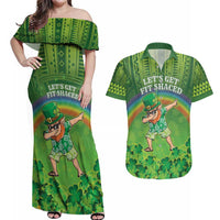 Personalised Hawaii Saint Patrick's Day Couples Matching Off Shoulder Maxi Dress and Hawaiian Shirt Let's Get Fit Shaced