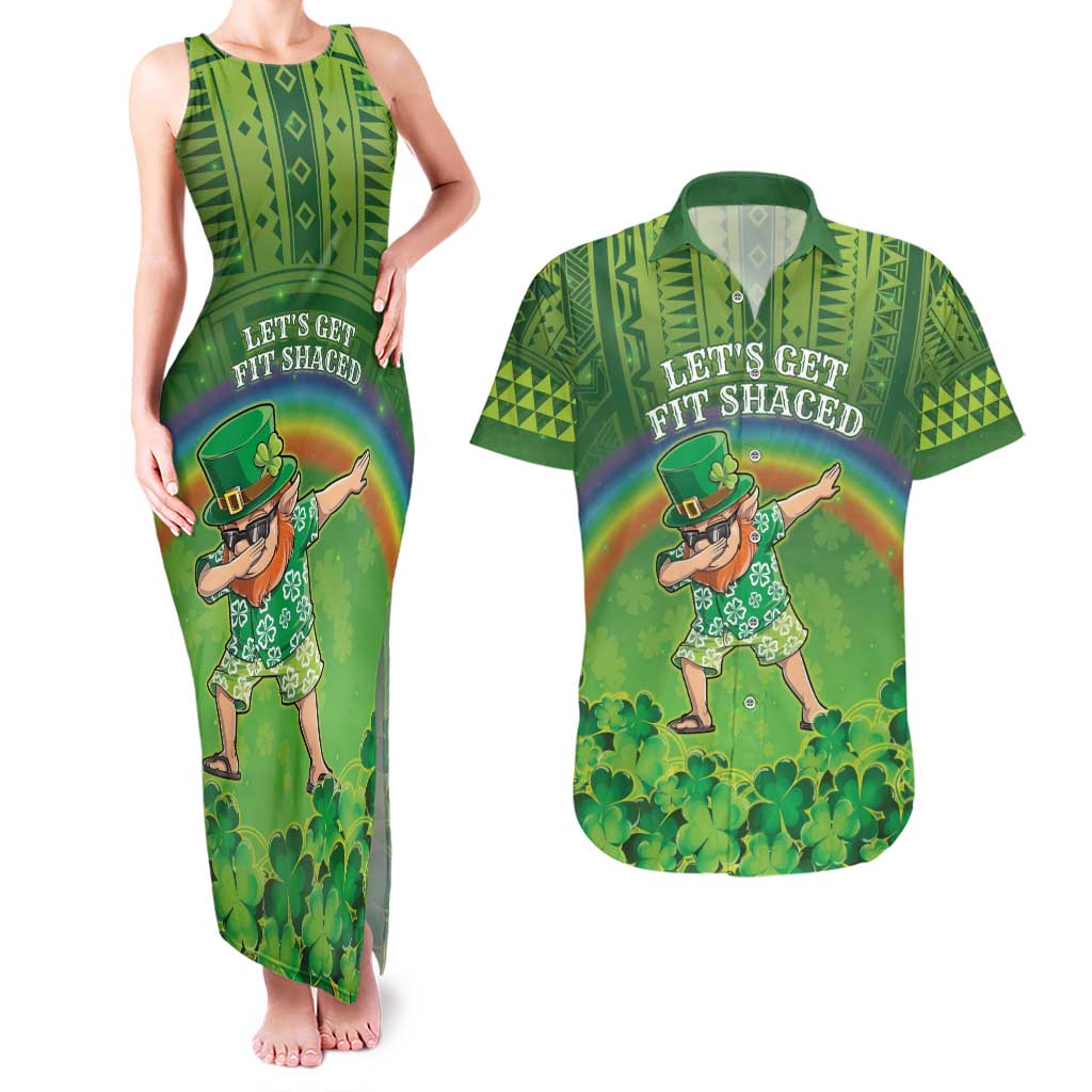 Personalised Hawaii Saint Patrick's Day Couples Matching Tank Maxi Dress and Hawaiian Shirt Let's Get Fit Shaced