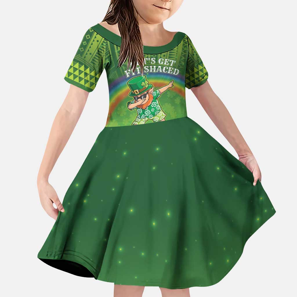 Personalised Hawaii Saint Patrick's Day Family Matching Puletasi and Hawaiian Shirt Let's Get Fit Shaced LT05 Daughter's Dress Green - Polynesian Pride