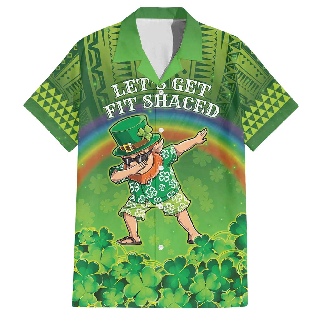 Personalised Hawaii Saint Patrick's Day Family Matching Puletasi and Hawaiian Shirt Let's Get Fit Shaced LT05 Dad's Shirt - Short Sleeve Green - Polynesian Pride