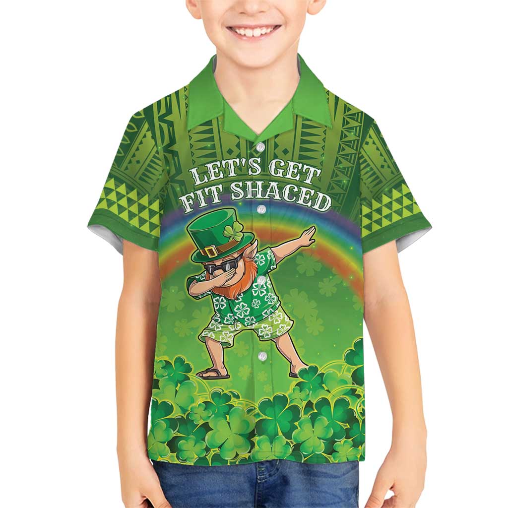 Personalised Hawaii Saint Patrick's Day Family Matching Puletasi and Hawaiian Shirt Let's Get Fit Shaced LT05 Son's Shirt Green - Polynesian Pride