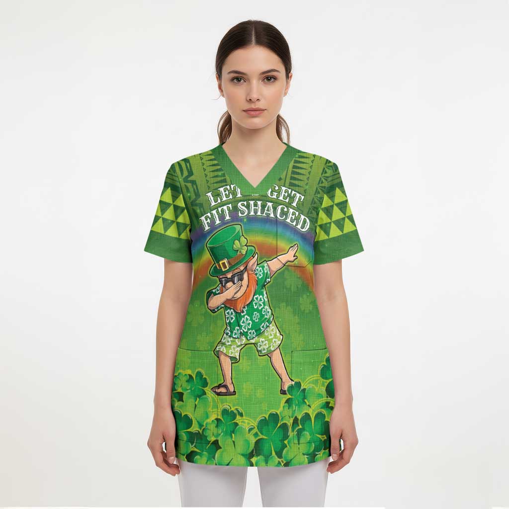 Personalised Hawaii Saint Patrick's Day Scrub Top Let's Get Fit Shaced - Polynesian Pride