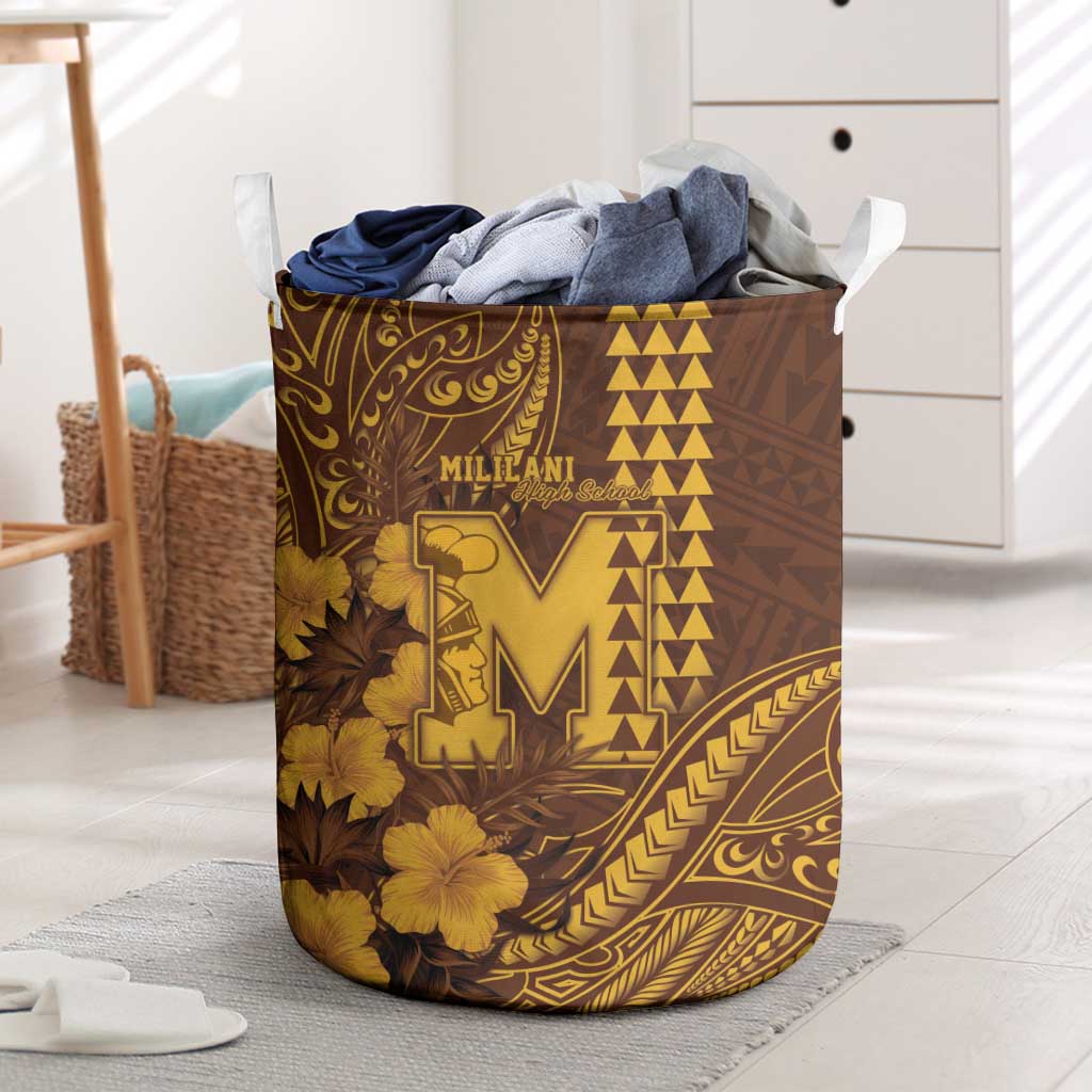 Hawaii Mililani High School Laundry Basket Tribal Tattoo With Hibiscus Flowers LT05 Brown - Polynesian Pride