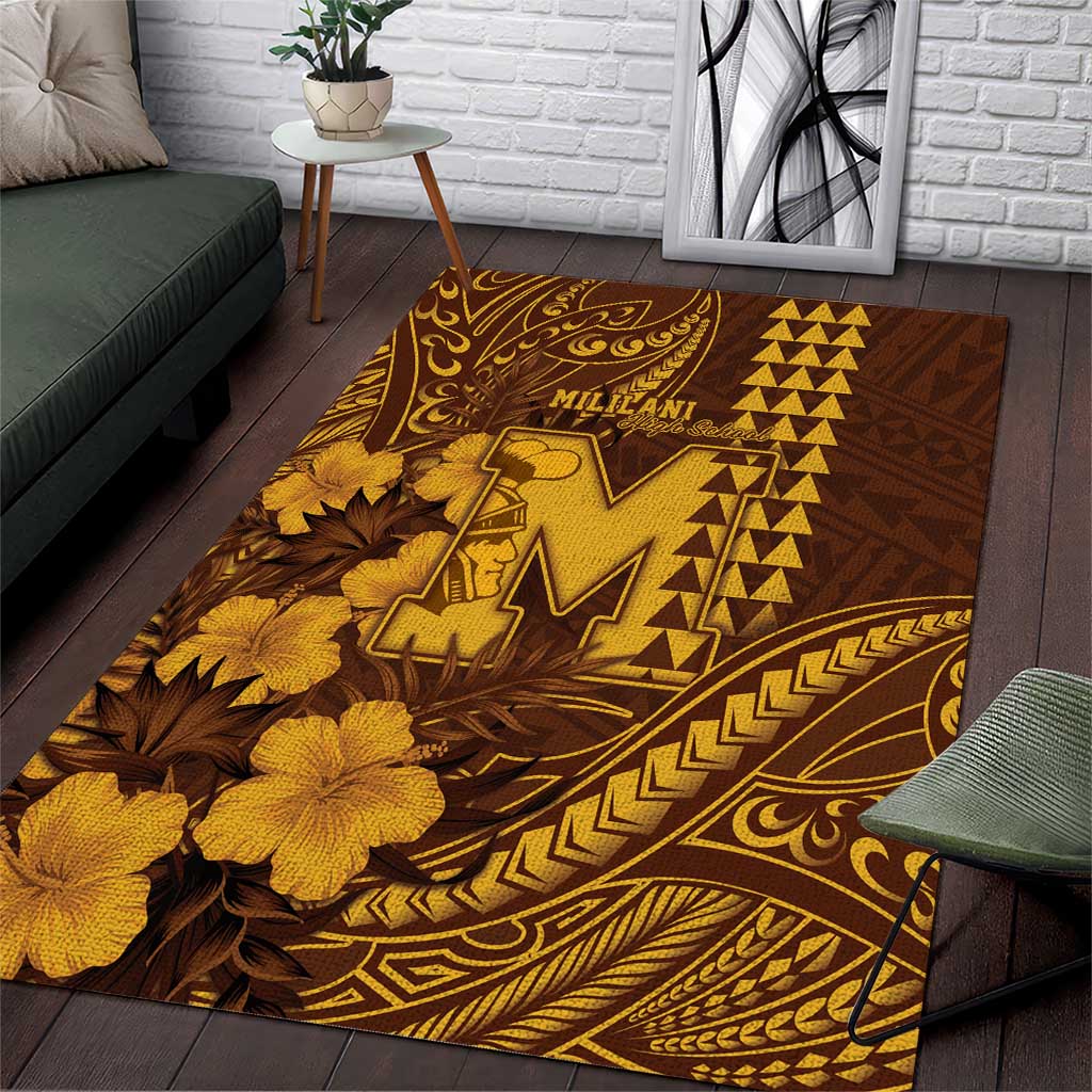 Hawaii Mililani High School Area Rug Tribal Tattoo With Hibiscus Flowers