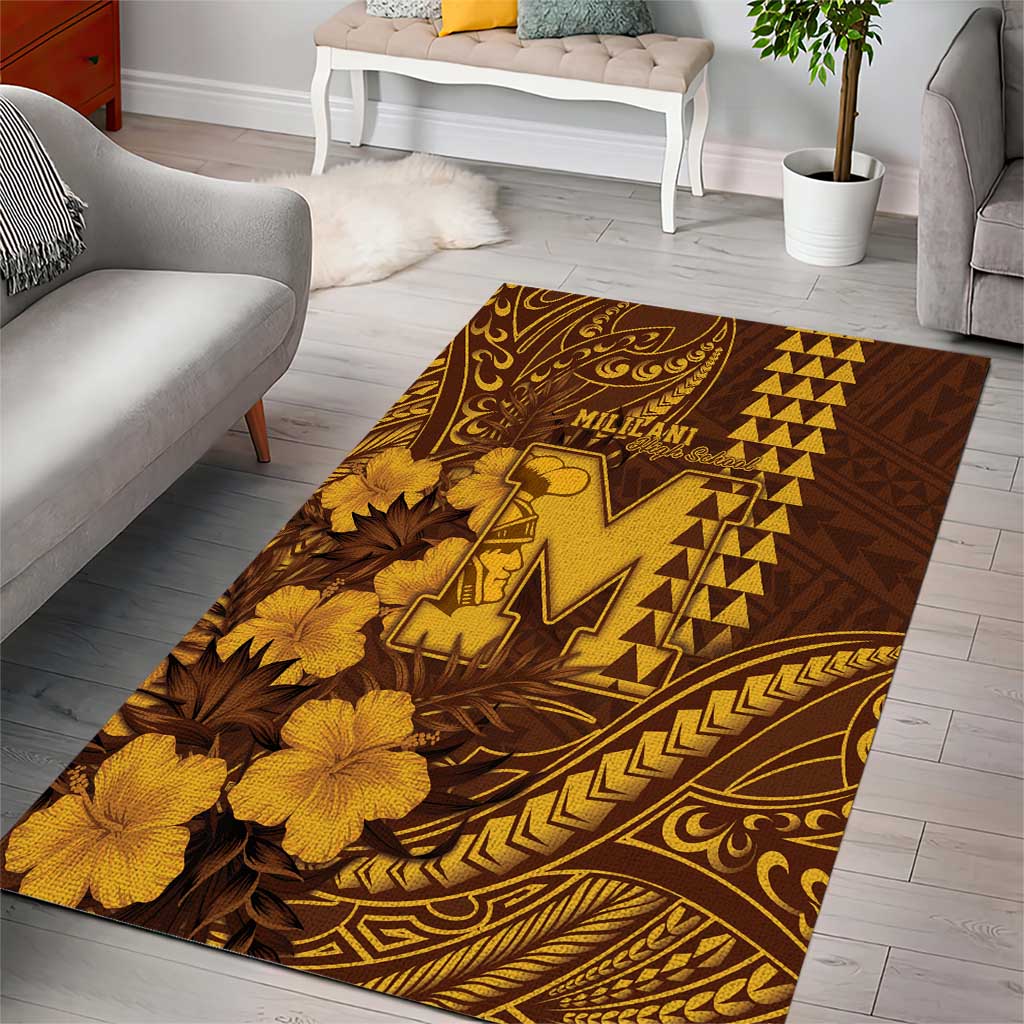 Hawaii Mililani High School Area Rug Tribal Tattoo With Hibiscus Flowers