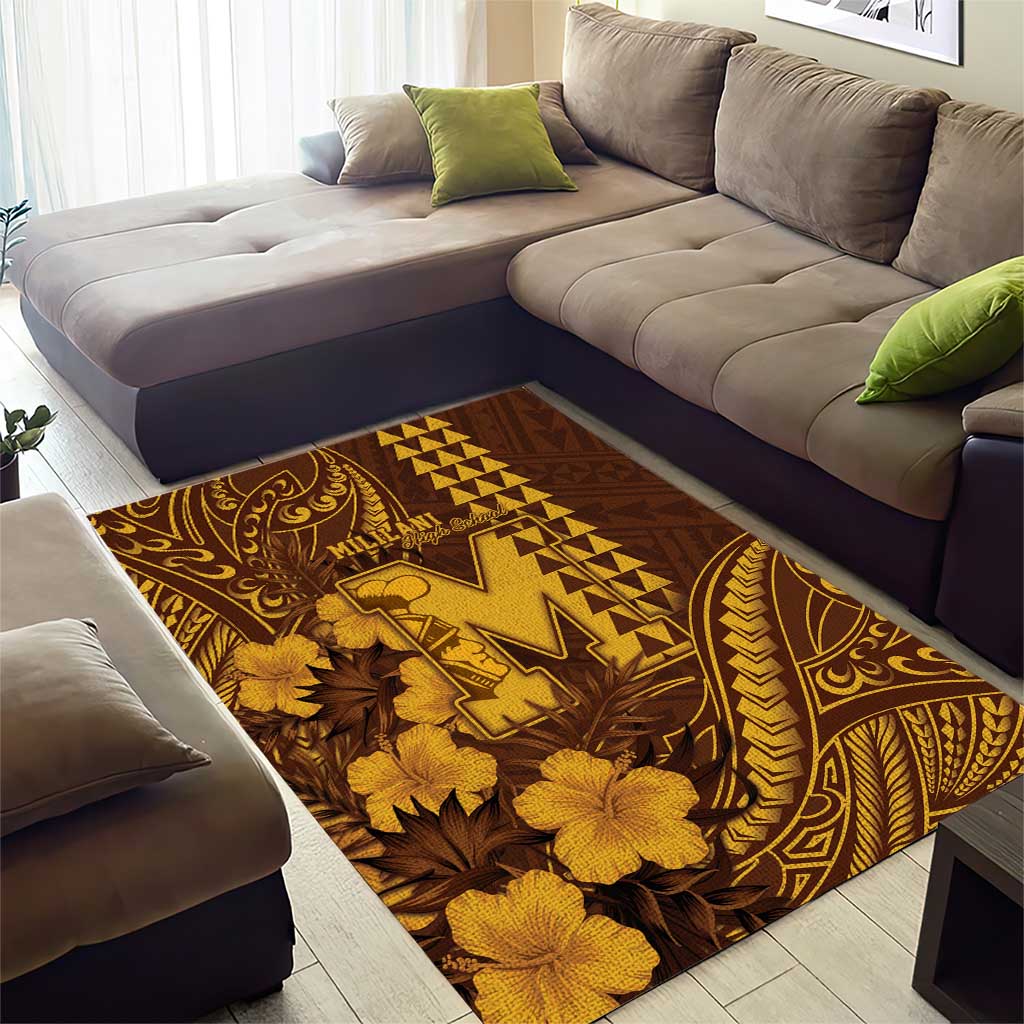 Hawaii Mililani High School Area Rug Tribal Tattoo With Hibiscus Flowers