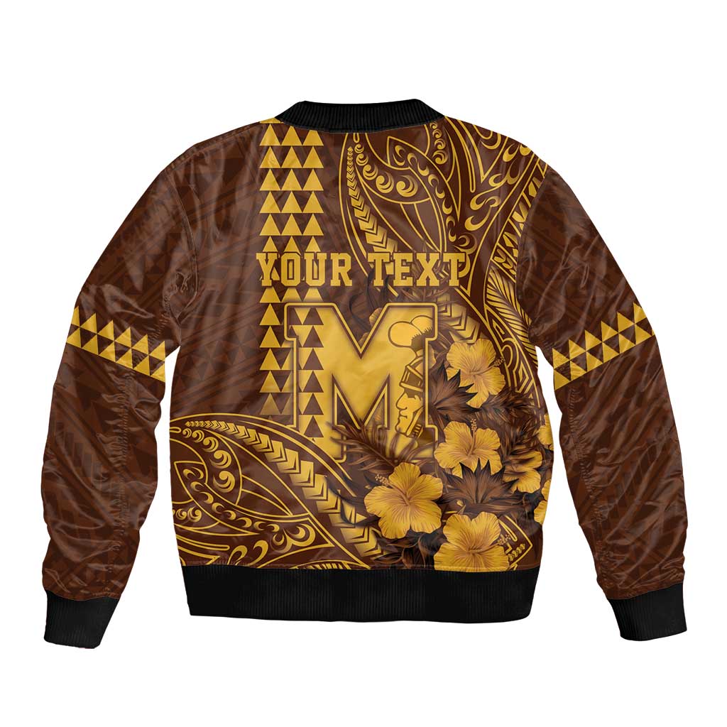 Personalised Hawaii Mililani High School Bomber Jacket Tribal Tattoo With Hibiscus Flowers