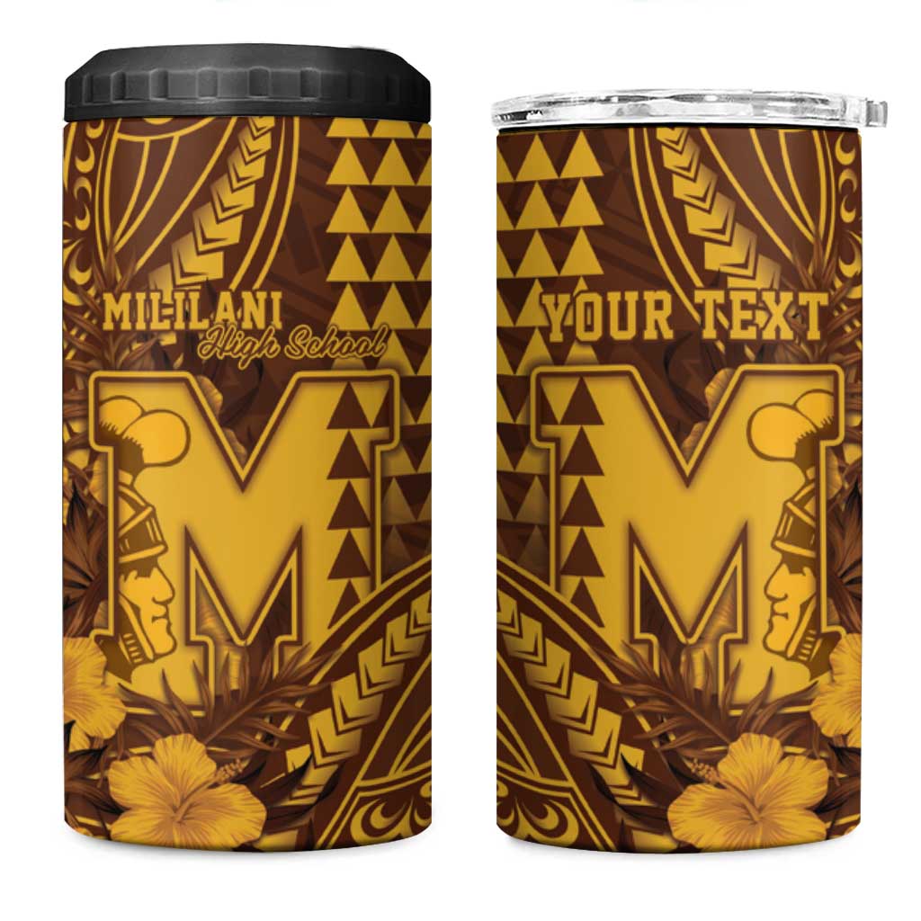 Personalised Hawaii Mililani High School 4 in 1 Can Cooler Tumbler Tribal Tattoo With Hibiscus Flowers