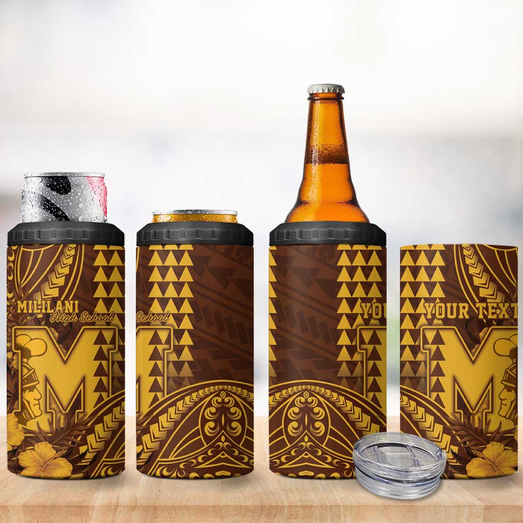 Personalised Hawaii Mililani High School 4 in 1 Can Cooler Tumbler Tribal Tattoo With Hibiscus Flowers