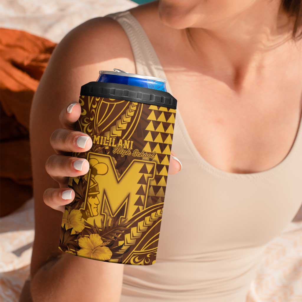 Personalised Hawaii Mililani High School 4 in 1 Can Cooler Tumbler Tribal Tattoo With Hibiscus Flowers