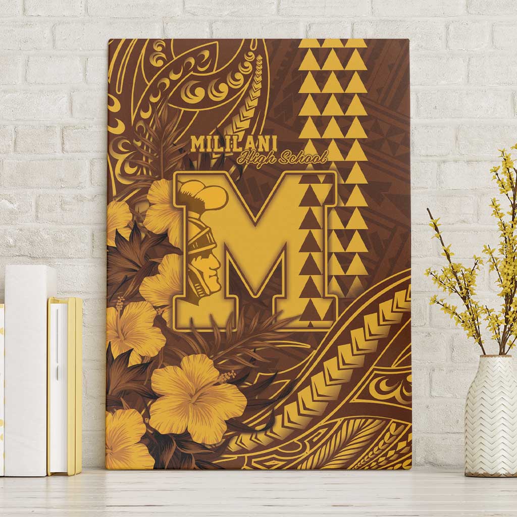 Hawaii Mililani High School Canvas Wall Art Tribal Tattoo With Hibiscus Flowers LT05 Without Frame Brown - Polynesian Pride