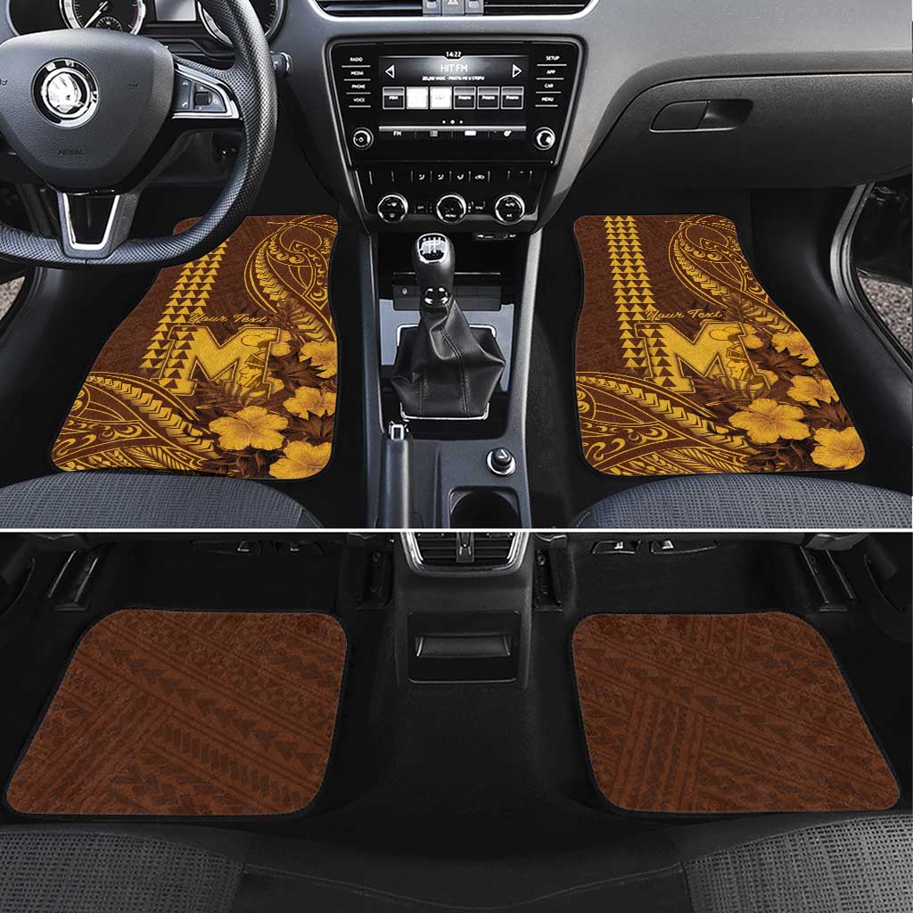 Personalised Hawaii Mililani High School Car Mats Tribal Tattoo With Hibiscus Flowers LT05 Set 4pcs Brown - Polynesian Pride