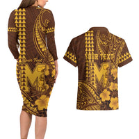 Personalised Hawaii Mililani High School Couples Matching Long Sleeve Bodycon Dress and Hawaiian Shirt Tribal Tattoo With Hibiscus Flowers