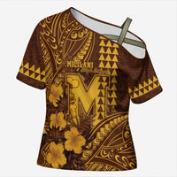 Personalised Hawaii Mililani High School Cross Shoulder Shirt Tribal Tattoo With Hibiscus Flowers